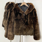 OFTBUY V-Neck Open Front Fur Jacket Female New Autumn Winter Outerwear Women's Brown Patchwork Real Rex Rabbit Fur Short Coat