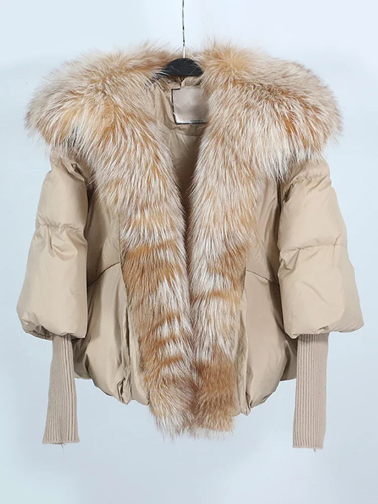 OFTUBY White Duck Down Jacket Winter Women Warm Loose Coat Natural Real Fox Fur Collar Thick Luxury Outerwear New Fashion