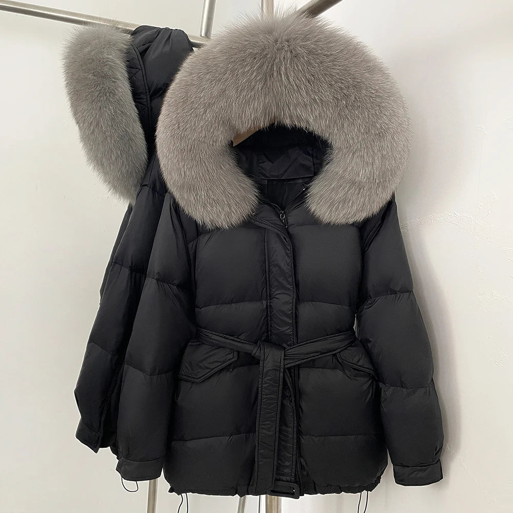 OFTBUY Hooded Real Fox Fur Down Coat Female New Autumn Winter Top Clothes Women Thickened Warm Natural Fur Fluffy Puffer Jacket
