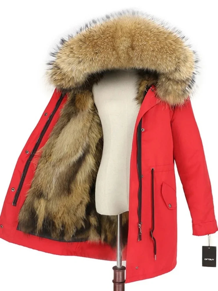 OFTBUY Real Fur Coat Winter Jacket Women Long Parka Waterproof Big Natural Raccoon Fur Collar Hood Thick Warm Real Fox Fur Liner coat