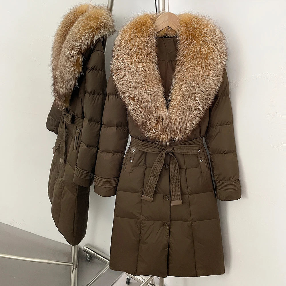 OFTBUY Thickened Warm Duck Down Coat Female Luxury Long Belt New Winter Natural Fox Fur Clothes Women Silm Puffer Jacket Outwear