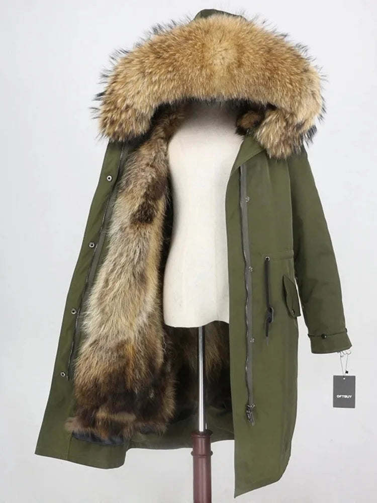 OFTBUY Real Fur Coat Winter Jacket Women Long Parka Waterproof Big Natural Raccoon Fur Collar Hood Thick Warm Real Fox Fur Liner coat