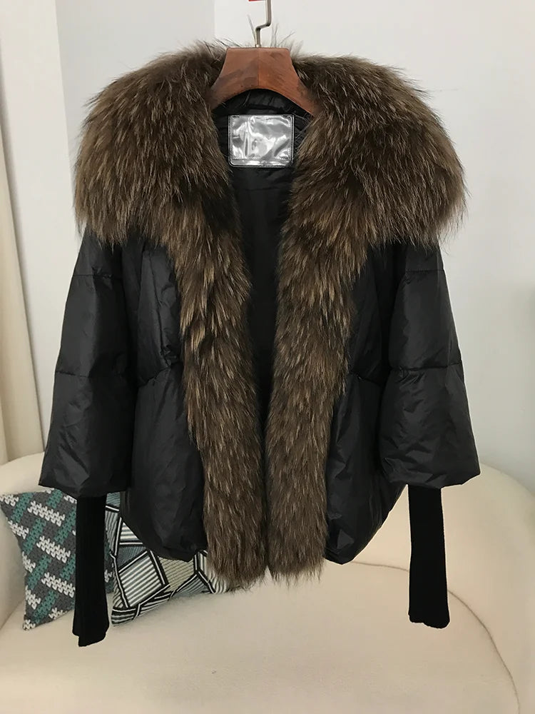 OFTUBY White Duck Down Jacket Winter Women Warm Loose Coat Natural Real Fox Fur Collar Thick Luxury Outerwear New Fashion