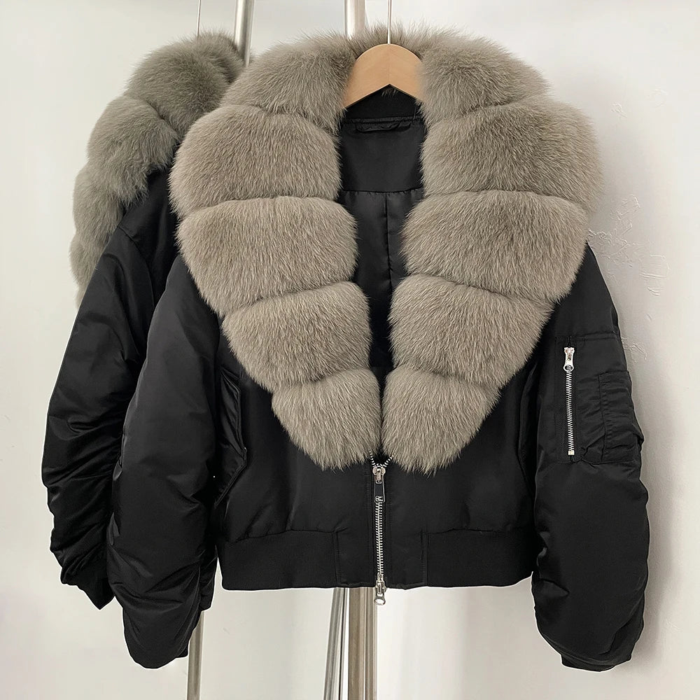 OFTBUY Short Thickened Warm Puffer Jacket Female New Autumn Winter Real Fox Fur Collar Clothes Women Natural Fur Duck Down Coat