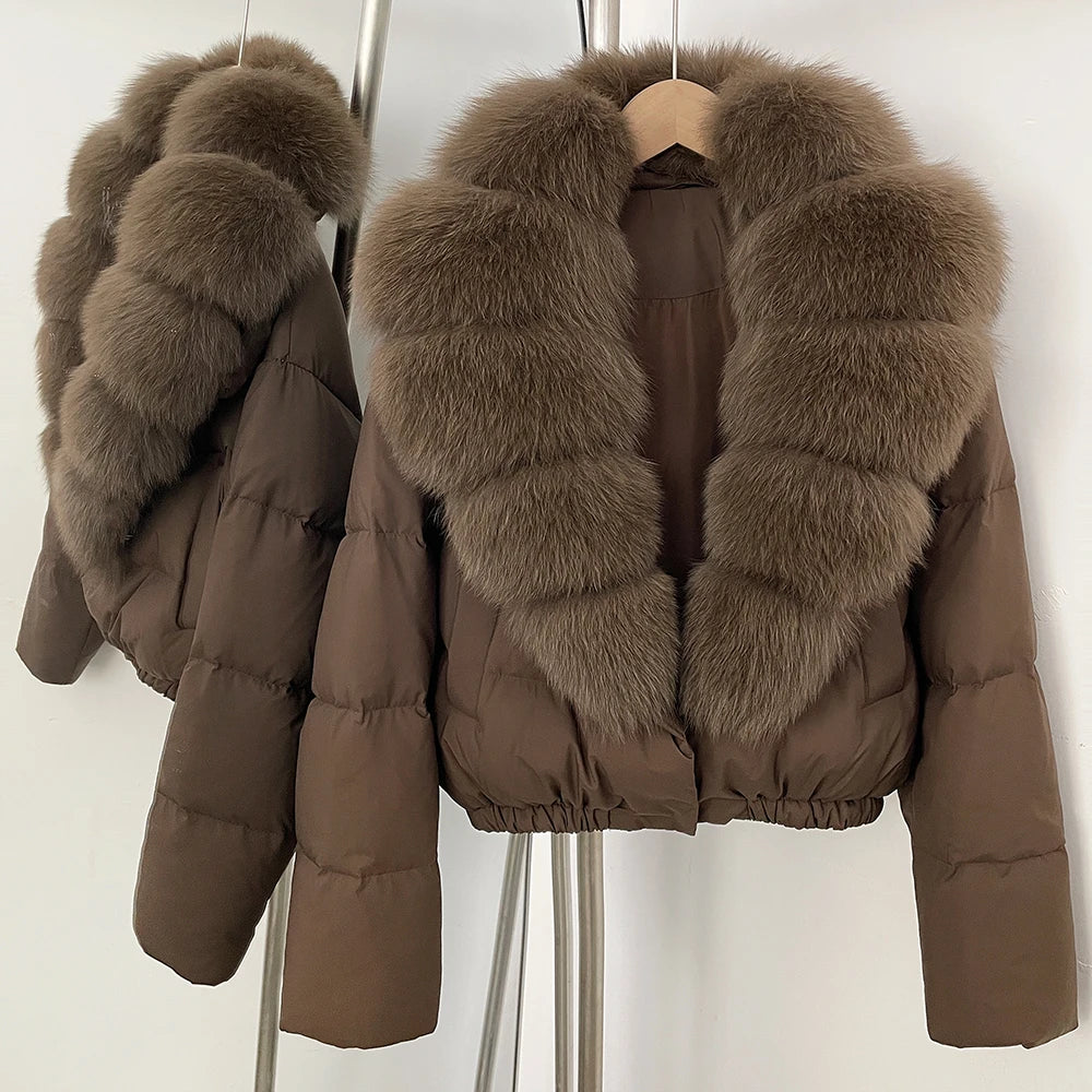 OFTBUY Big Natural Fox Fur Coat Women Autumn Winter Female Parkas 90% White Duck Down Jacket Feather Short Luxury Puffer Coat