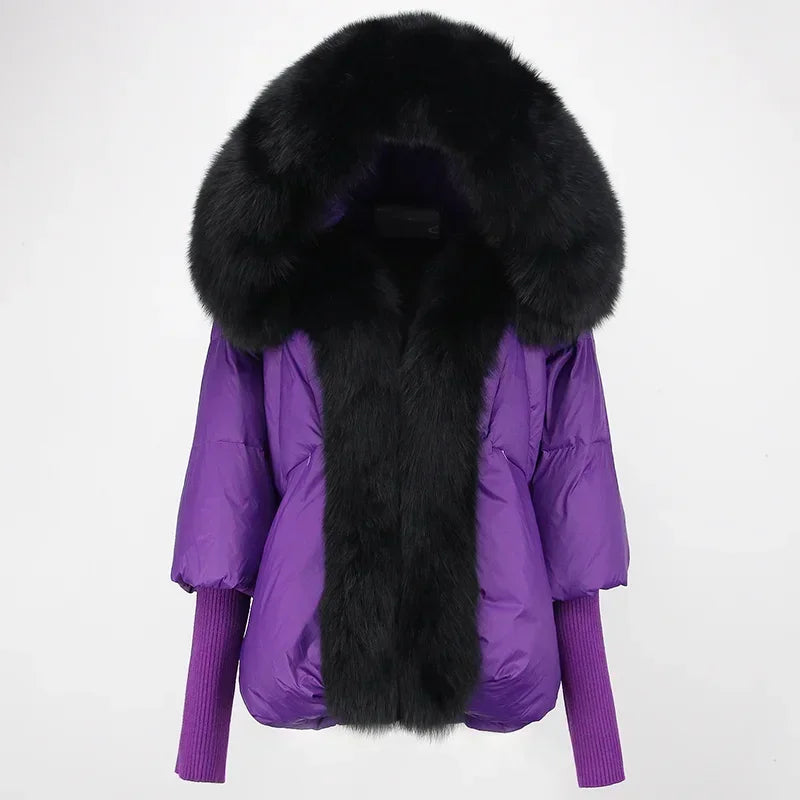 OFTBUY Hooded Natural Thick Winter Jacket Women Outerwear Real Fox Fur Coat Woman Warm Loose Oversize Duck Down Coat Streetwear