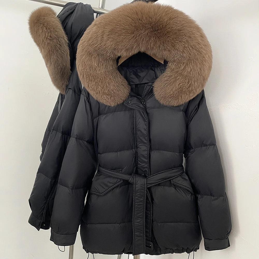 OFTBUY Hooded Real Fox Fur Down Coat Female New Autumn Winter Top Clothes Women Thickened Warm Natural Fur Fluffy Puffer Jacket
