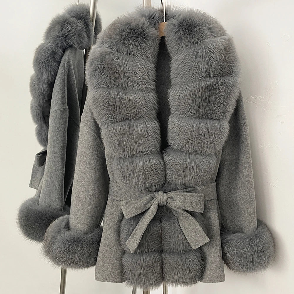OFTBUY Big Real Fox Fur Pinnacle Woolen Coat Female New Autumn Winter Top Clothes Warm Natural Fox Fur Collar Wool Jacket Women
