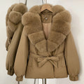 OFTBUY Winter Warm Women Real duck Down Jackets Natural Real Fox Fur Collar Puffer Jackets Belt Female Outwear Coats Hot Sale
