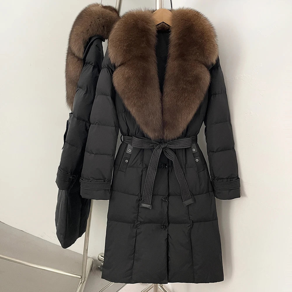 OFTBUY New Winter Real Fox Fur Long Clothes Women Belt Thickened Warm Natural Fur Duck Down Female Luxury Fashion Puffer Jacket
