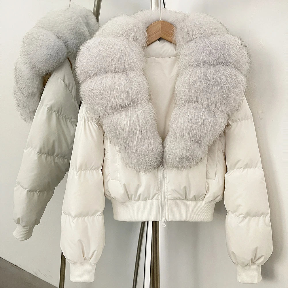OFTBUY Knit Cuff Short Real Fox Fur Collar Duck Down Coat Female New Autumn Winter Clothes Women Genuine Fur Puffer Jacket