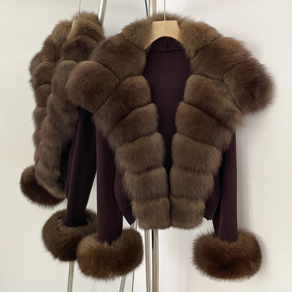 OFTBUY New Autumn Winter Knit Clothing Female Women's Short Cardigan with Big Real Fox Fur Collar Natural Fur Warm Sweater Lady