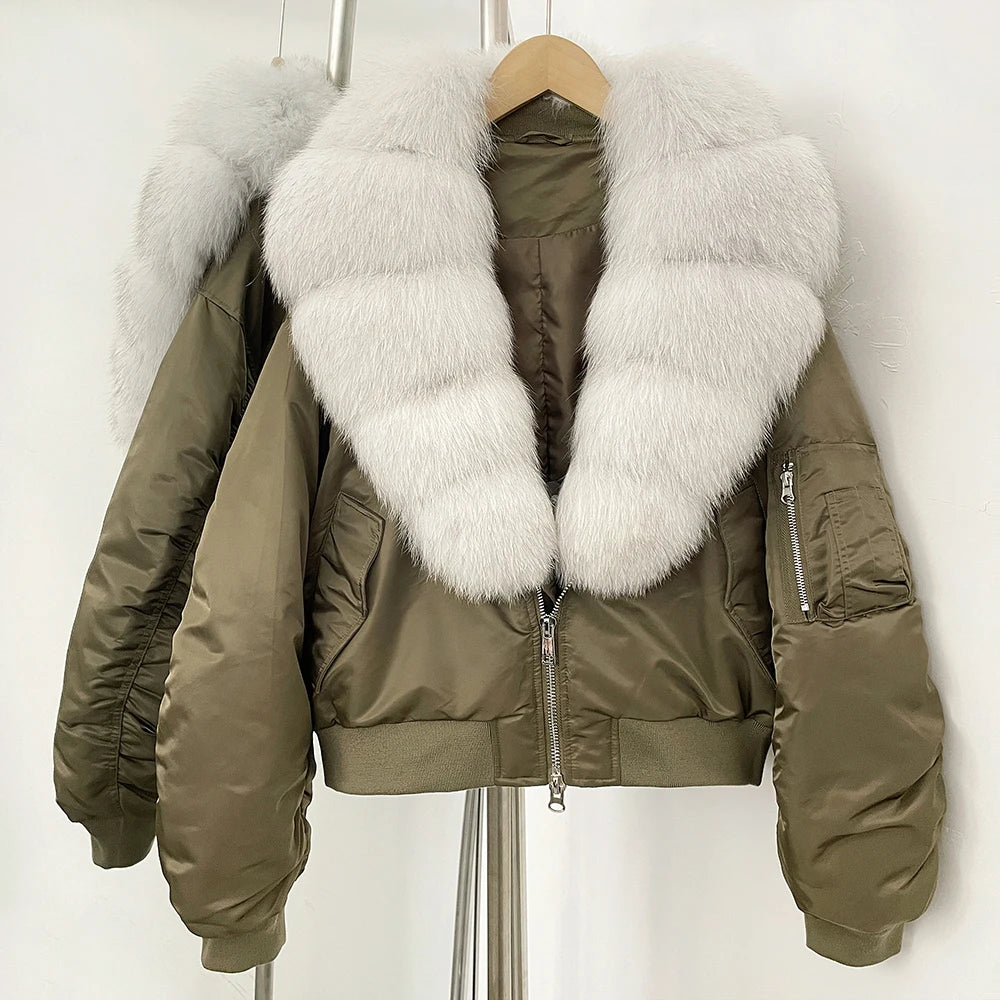 OFTBUY Short Thickened Warm Puffer Jacket Female New Autumn Winter Real Fox Fur Collar Clothes Women Natural Fur Duck Down Coat