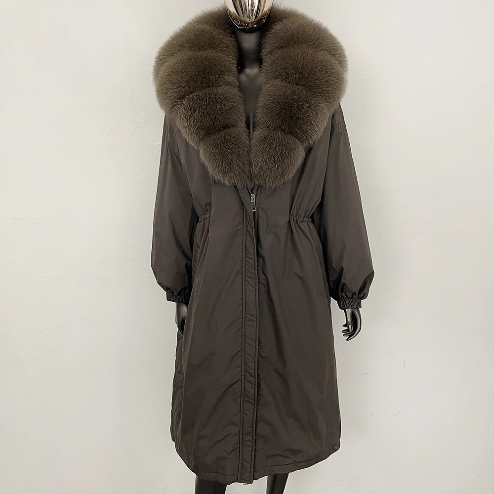 OFTBUY New Zipper Autumn Winter Clothes Women Natural Fox Fur Collar Goose Down Coat Long Warm Thickened Real Fur Puffer Jacket