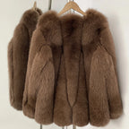 OFTBUY New Women's Real Fox Fur Coat V-Neck Textured Design Warm Winter Elegant Luxury Fashion Outerwear Natural Fur Jacket Lady