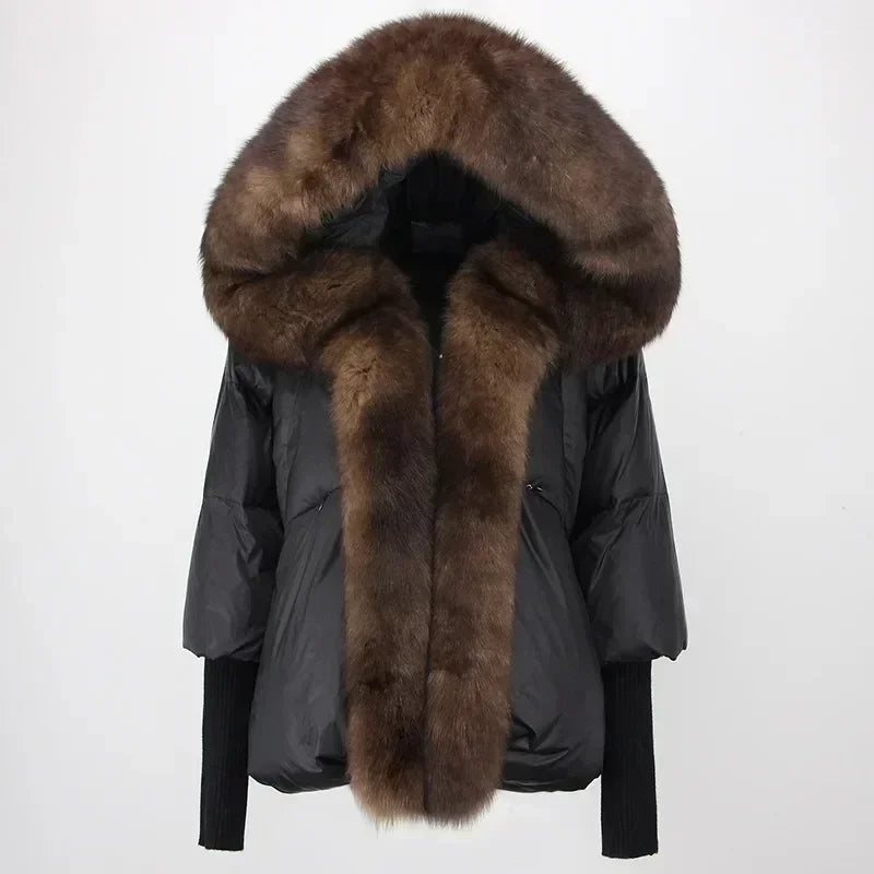 OFTBUY Hooded Natural Thick Winter Jacket Women Outerwear Real Fox Fur Coat Woman Warm Loose Oversize Duck Down Coat Streetwear