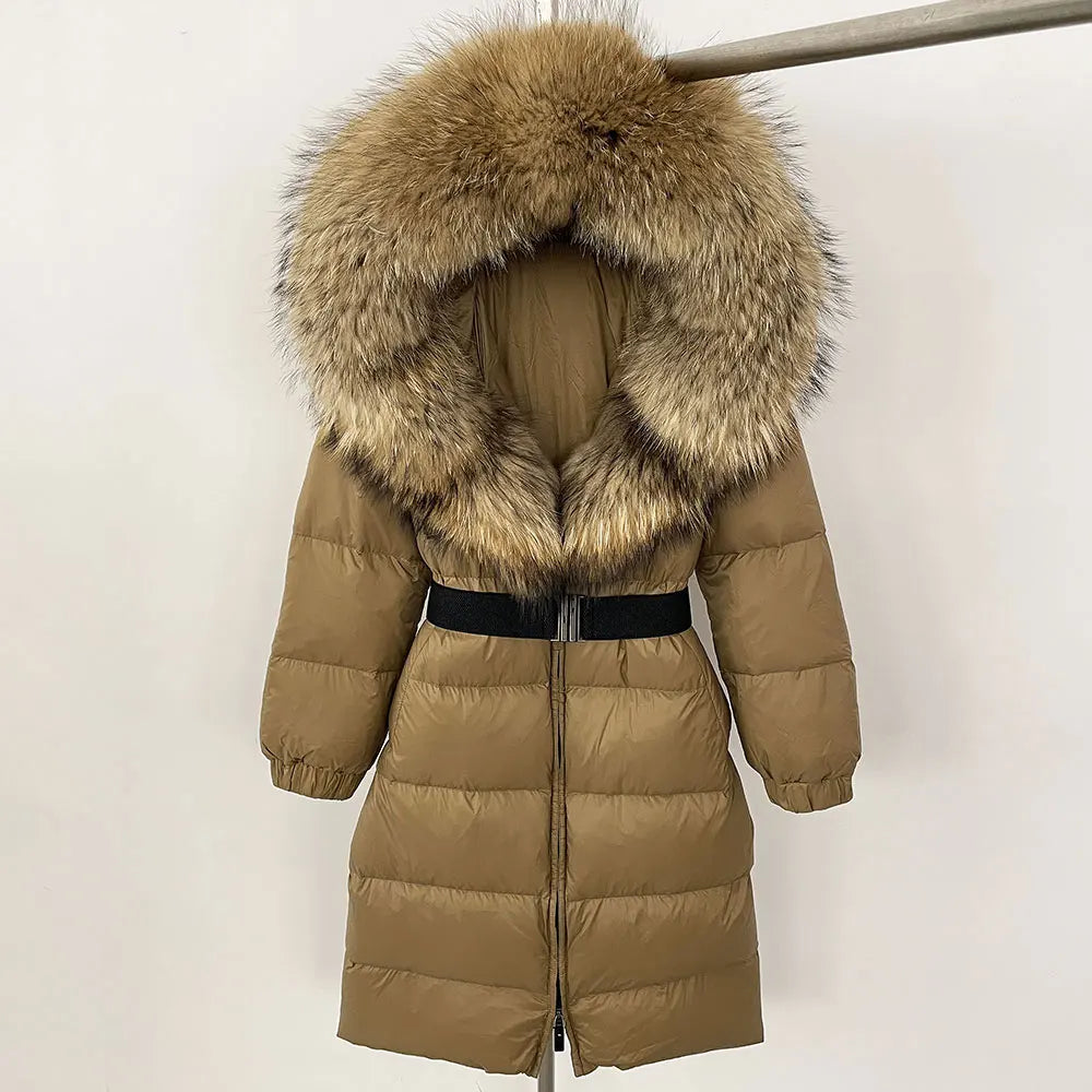 OFTBUY New Natural Thick Warm Duck Down Coat Female Long Winter Jacket Women Real Big Fox Fur Collar Belt Loose Puffer Parka