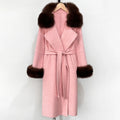 OFTBUY Belted Long Warm Winter Elegant Fashion Outerwear New Women's Double-Faced Wool Coat with Real Fox Fur Collar and Cuffs
