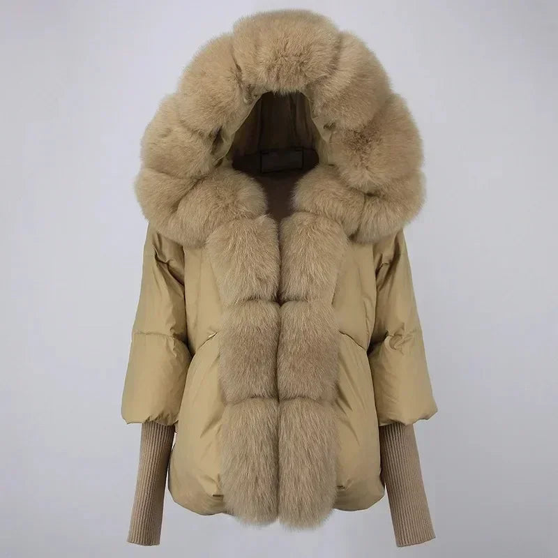 OFTBUY Hooded Natural Thick Winter Jacket Women Outerwear Real Fox Fur Coat Woman Warm Loose Oversize Duck Down Coat Streetwear
