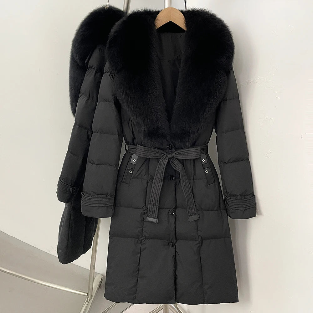 OFTBUY New Winter Real Fox Fur Long Clothes Women Belt Thickened Warm Natural Fur Duck Down Female Luxury Fashion Puffer Jacket