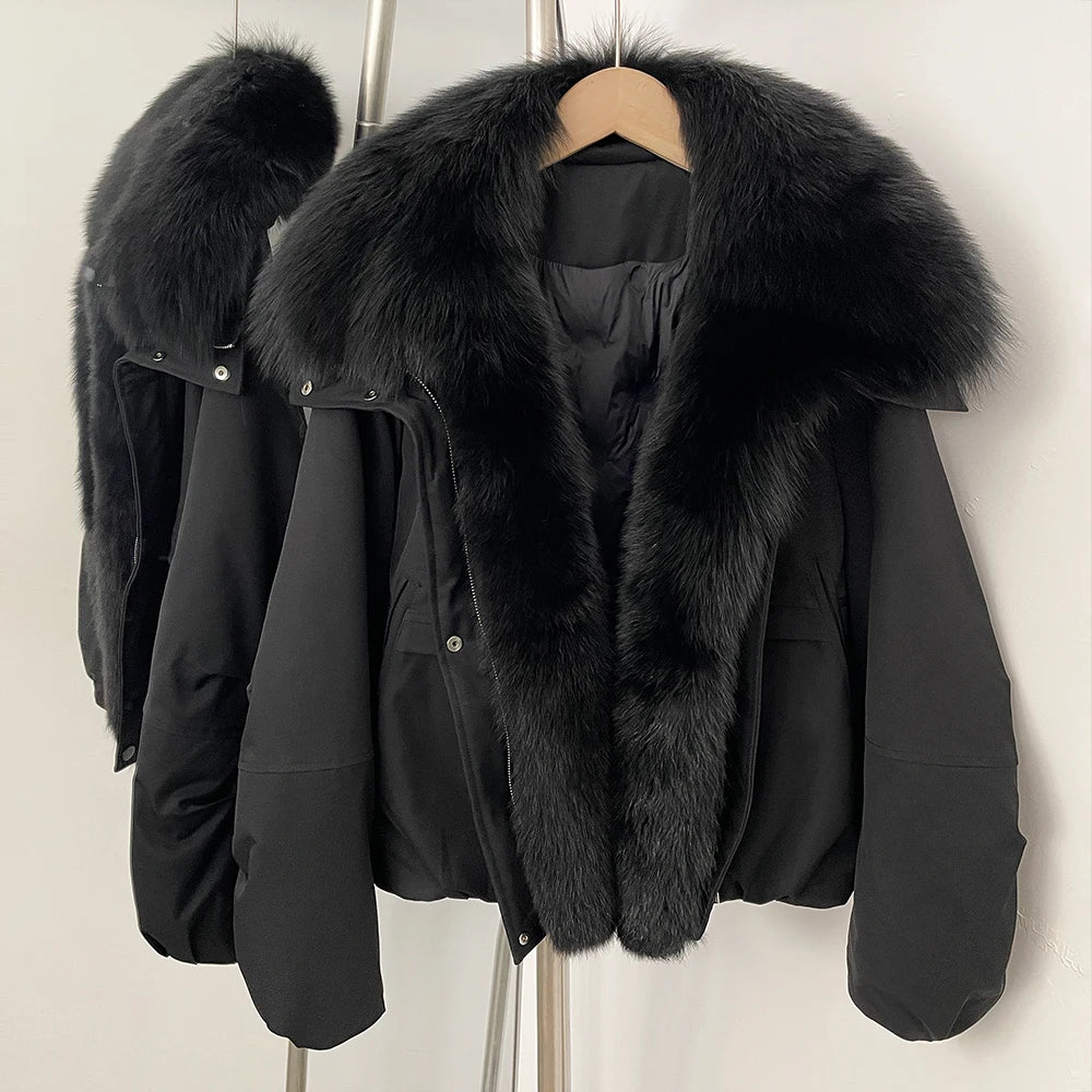 OFTBUY New Winter Warm Thickened Clothing Female Natural Fur Puffer Jacket Women's Dcuk Down Coat with Big Real Fox Fur Collar