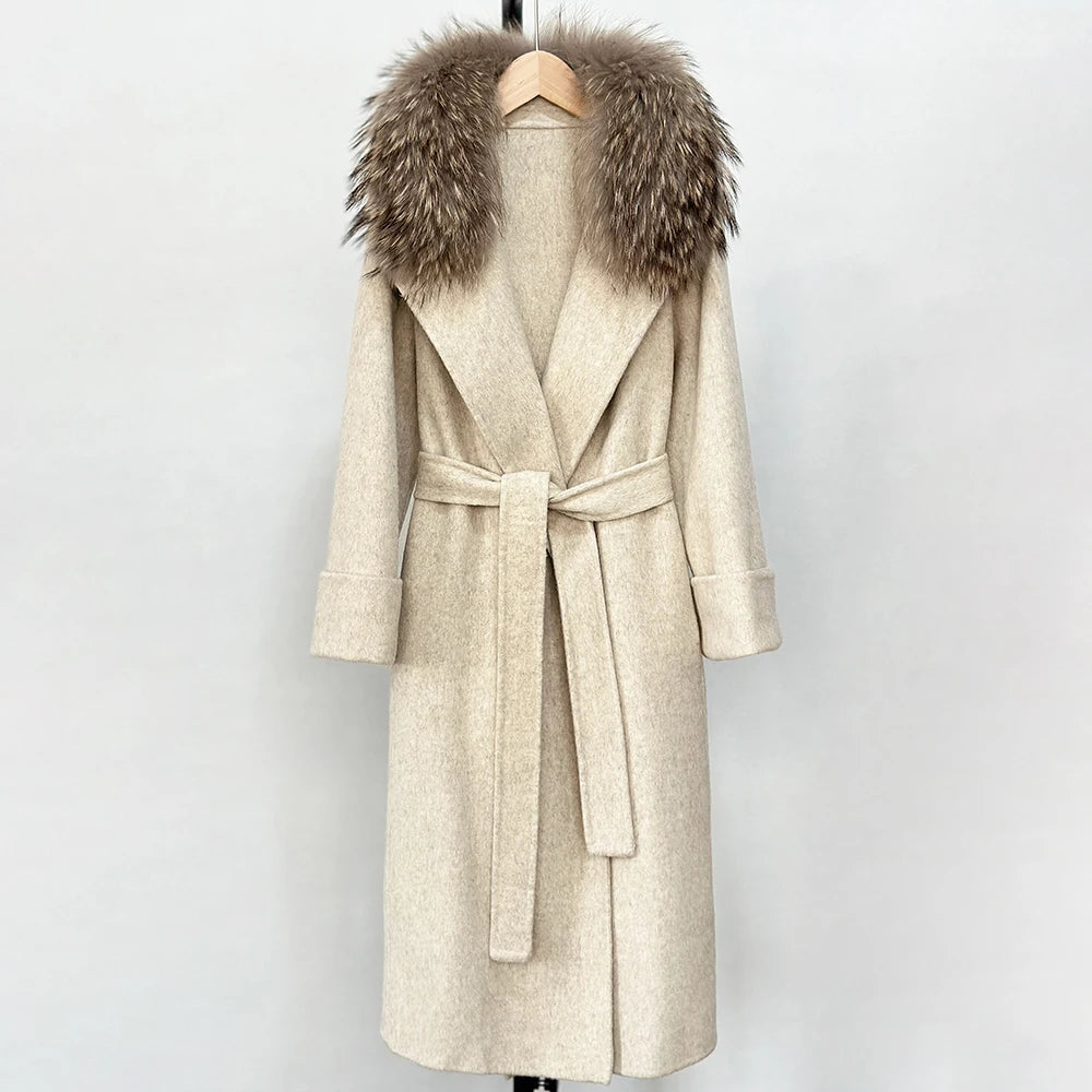 OFTBUY New Autumn Winter Long Clothing Women Natural Fur Woolen Jaket Female Fashion Warm Wool Coat with Real Fox Fur Collar