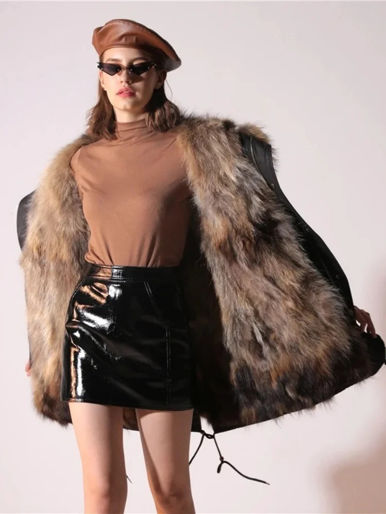 OFTBUY Real Fur Coat Winter Jacket Women Long Parka Waterproof Big Natural Raccoon Fur Collar Hood Thick Warm Real Fox Fur Liner coat