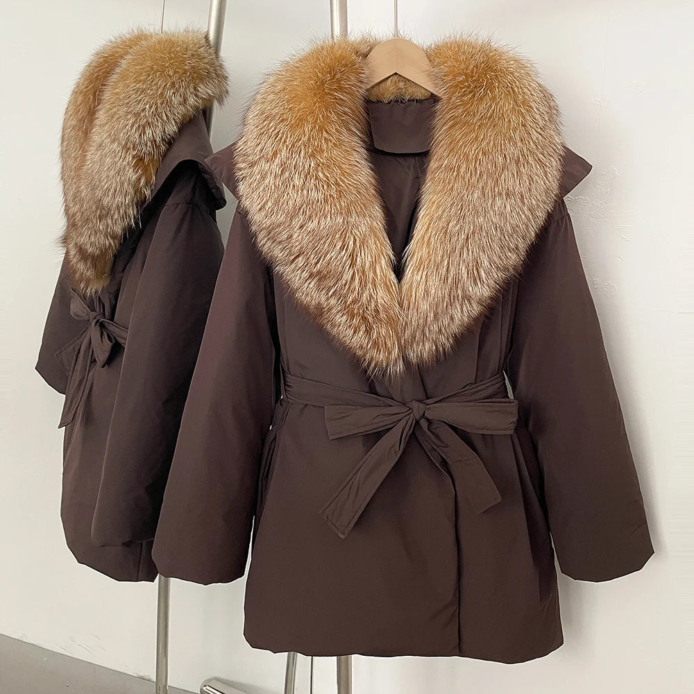 OFTBUY Natural Fox Fur Collar Fluffy Puffer Jacket Women Thickened Warm Real Fur White Duck Down Coat New Winter Parke Outerwear