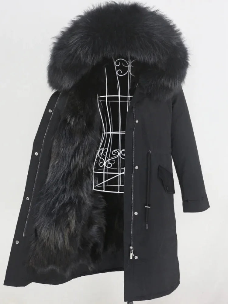 OFTBUY Real Fur Coat Winter Jacket Women Long Parka Waterproof Big Natural Raccoon Fur Collar Hood Thick Warm Real Fox Fur Liner coat