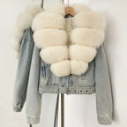 OFTBUY Real Fox Fur Collar Down Inner Lid Denim Jacket Female New Fashion Thick Warm Clothes Women Short Fluffy Puffer Jacket