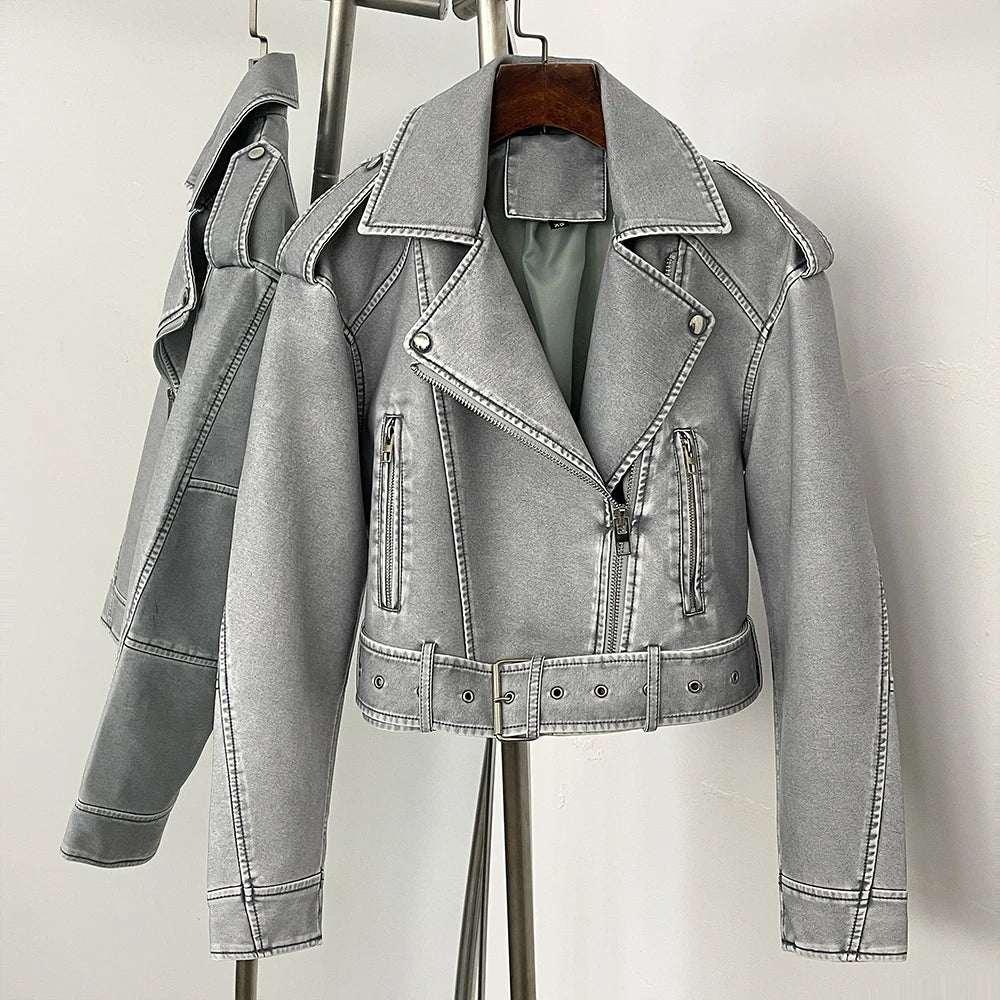 OFTBUY Fashion Faux Leather Jacket Female New Spring Autumn Long Sleeves Fake Leather Clothes Women Short Pu Leather Coat