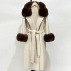 OFTBUY Belted Warm Winter Elegant Fashion Outerwear New Women's Double-Faced Wool Coat with Real Fox Fur Collar and Cuffs