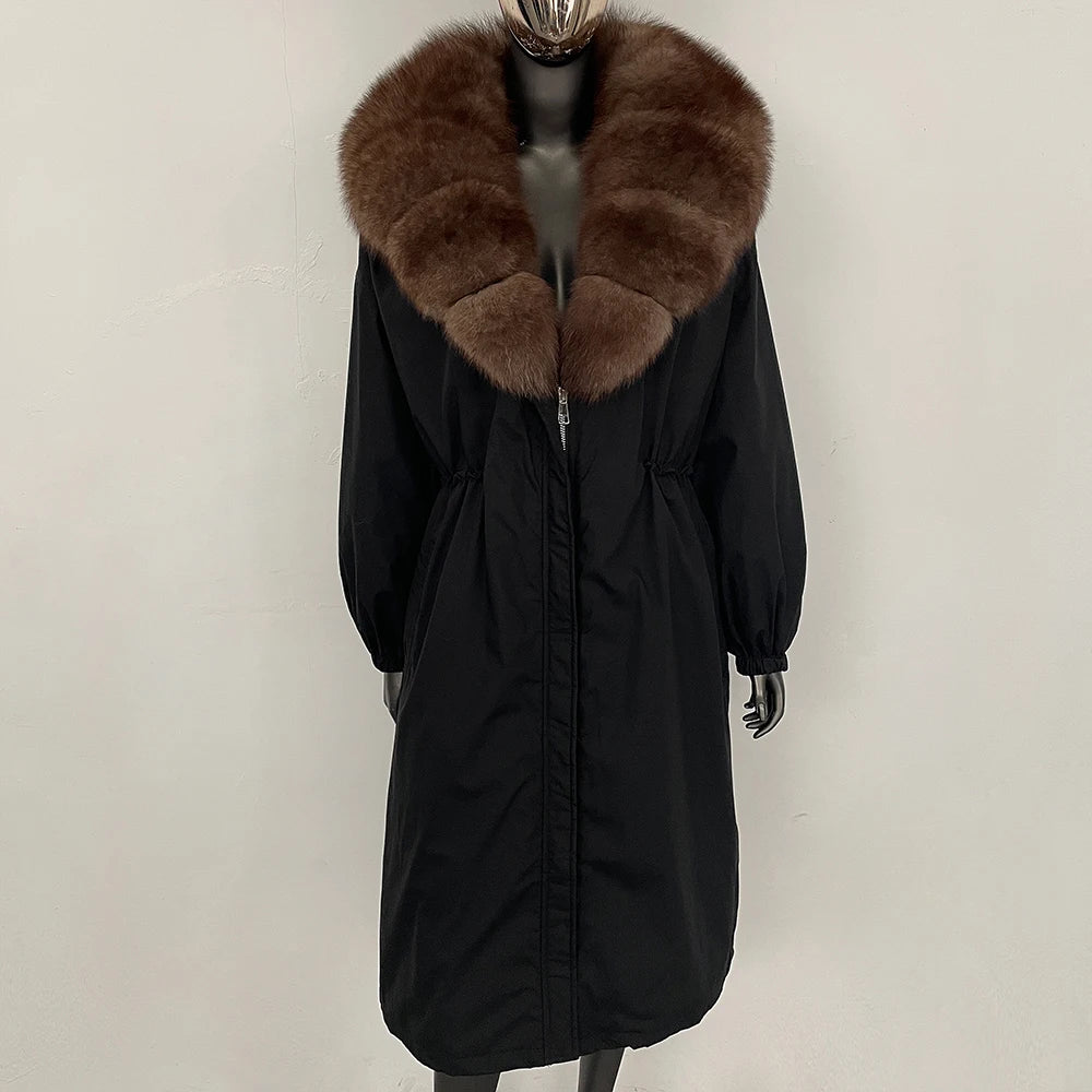 OFTBUY New Zipper Autumn Winter Clothes Women Natural Fox Fur Collar Goose Down Coat Long Warm Thickened Real Fur Puffer Jacket