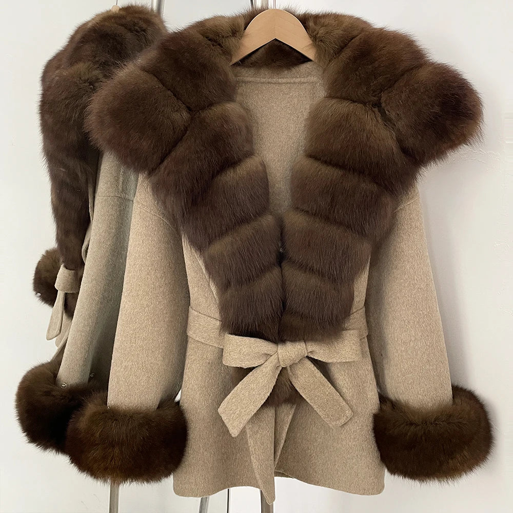 OFTBUY Luxury Real Fox Fur 100% Wool Coat Female New Autumn Winter Warm Woolen Clothes Women Long Sleeves Cashmere Woolen Jacket