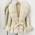 OFTBUY Big Real Fox Fur Pinnacle Woolen Coat Female New Autumn Winter Top Clothes Warm Natural Fox Fur Collar Wool Jacket Women