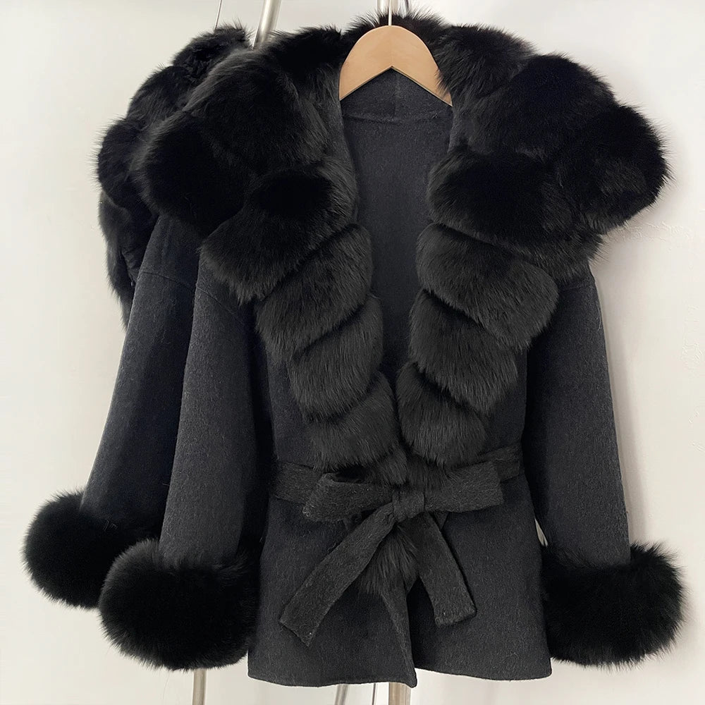 OFTBUY Luxury Real Fox Fur 100% Wool Coat Female New Autumn Winter Warm Woolen Clothes Women Long Sleeves Cashmere Woolen Jacket