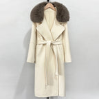 OFTBUY New Autumn Winter Long Clothing Women Fashion Warm Wool Coat with Real Fox Fur Collar Belt Elegant Woolen Jcacket Female