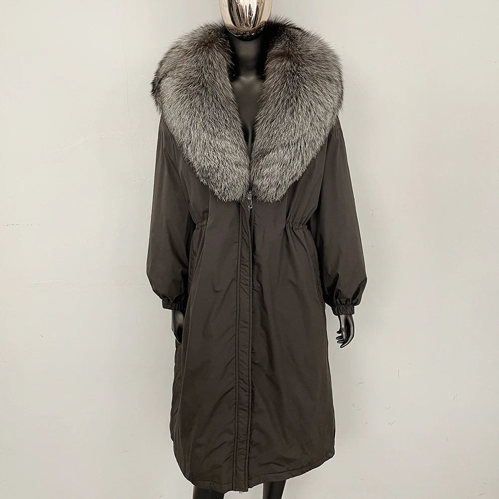 OFTBUY New Zipper Autumn Winter Clothes Women Natural Fox Fur Collar Goose Down Coat Long Warm Thickened Real Fur Puffer Jacket