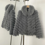 OFTBUY 2-in-1 Reversible Luxury Jacket - 100% Real Fox Fur Coat & Windproof Winter Parka