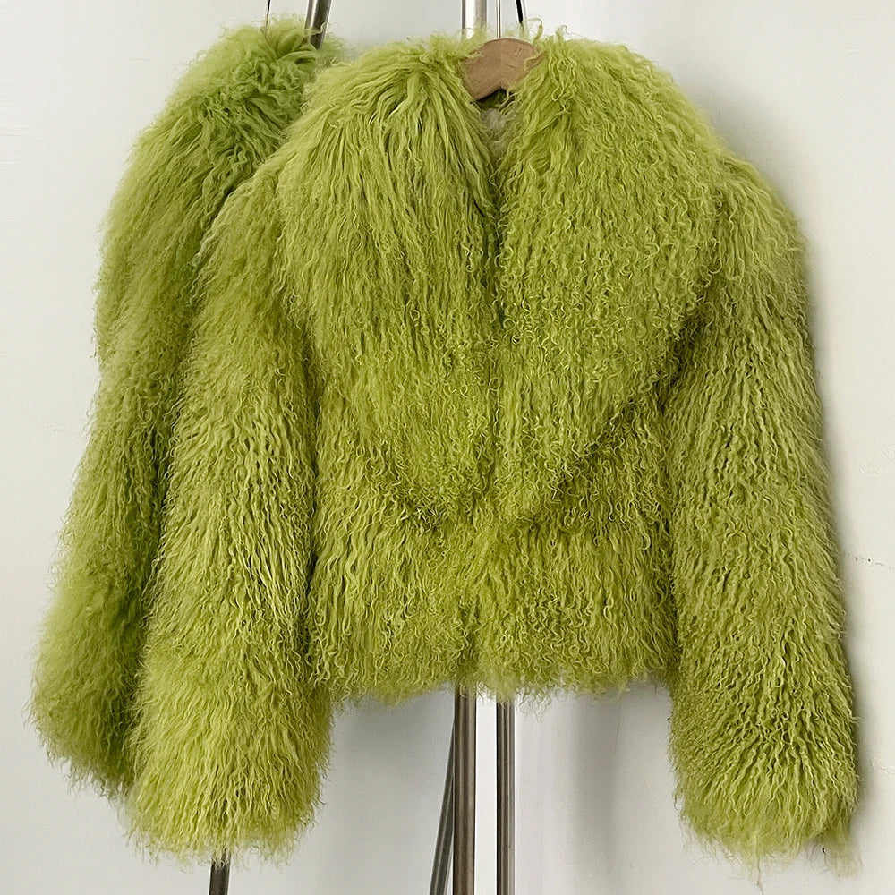 OFTBUY Elegant Fluffy Solid Thicken Warm Long Sleeves Coats Mongolian Fur Coats Fur lapel Jacket Women Winter Chic Oversize Lady