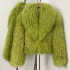 OFTBUY Elegant Fluffy Solid Thicken Warm Long Sleeves Coats Mongolian Fur Coats Fur lapel Jacket Women Winter Chic Oversize Lady