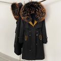 OFTBUY Long Hooded Real Fox Fur Collar Coat Women Waterproof Windproof Natural Rabbit Fur Inner Jacket New Thickened Warm Parker