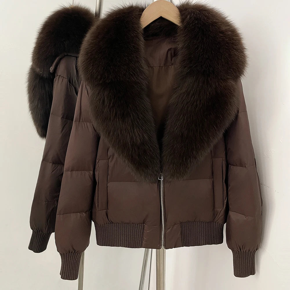 OFTBUY Zipper Luxury Warm Winter New Women's Puffer Jacket with Real Fox Fur Collar Fashion Outerwear Duck Down Coat Female