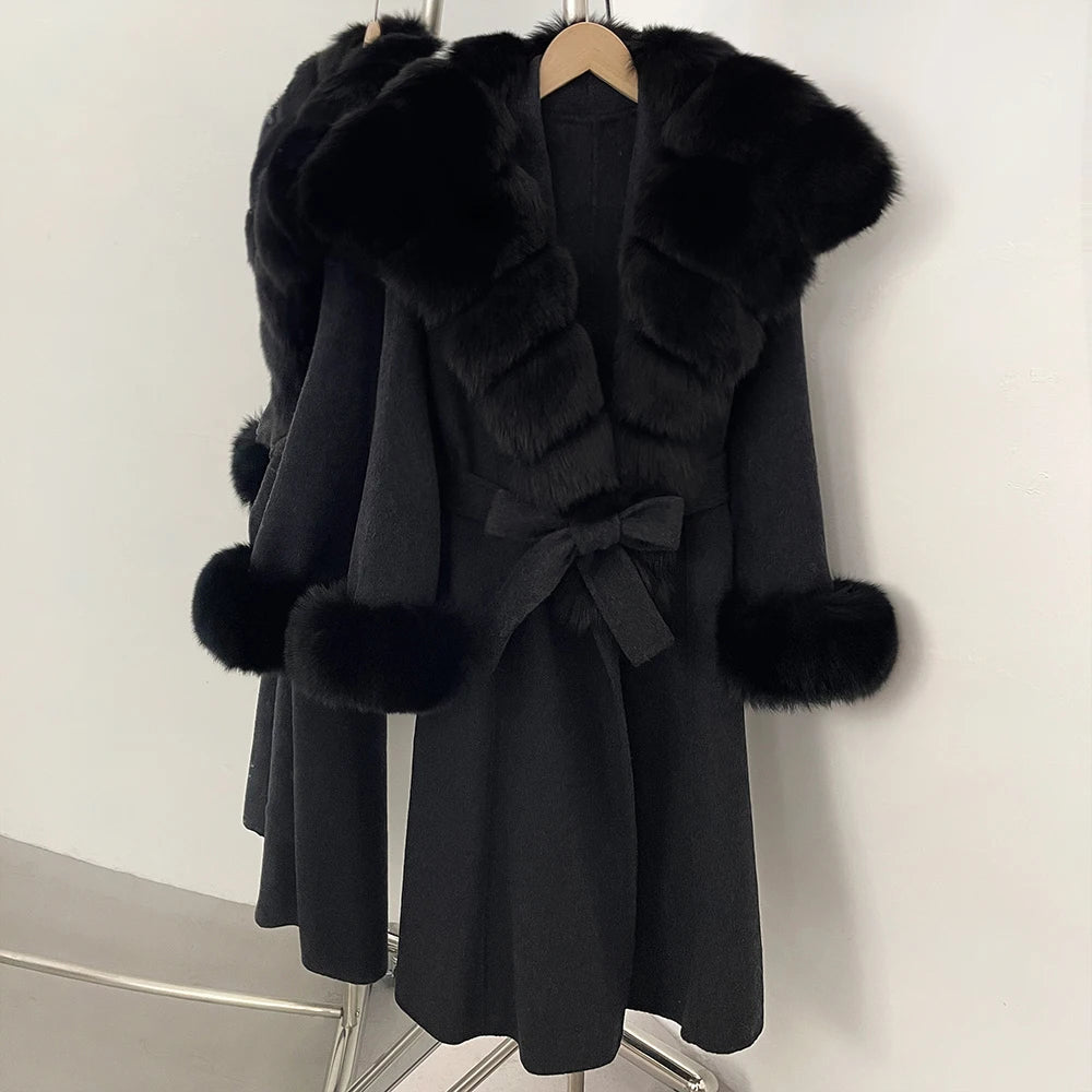 OFTBUY Luxury Real Fox Fur 100% Wool Coat Female New Autumn Winter Warm Woolen Clothes Women Long Sleeves Cashmere Woolen Jacket