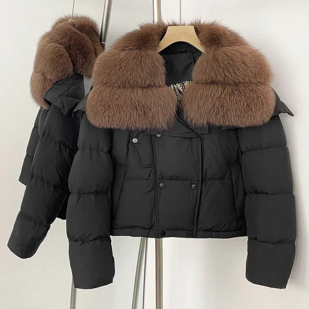 OFTBUY New Short Winter Clothing Women Thickened Warm Fluffy Raccoon Fur Puffer Jacket Female Real Fox Fur Collar Down Coat