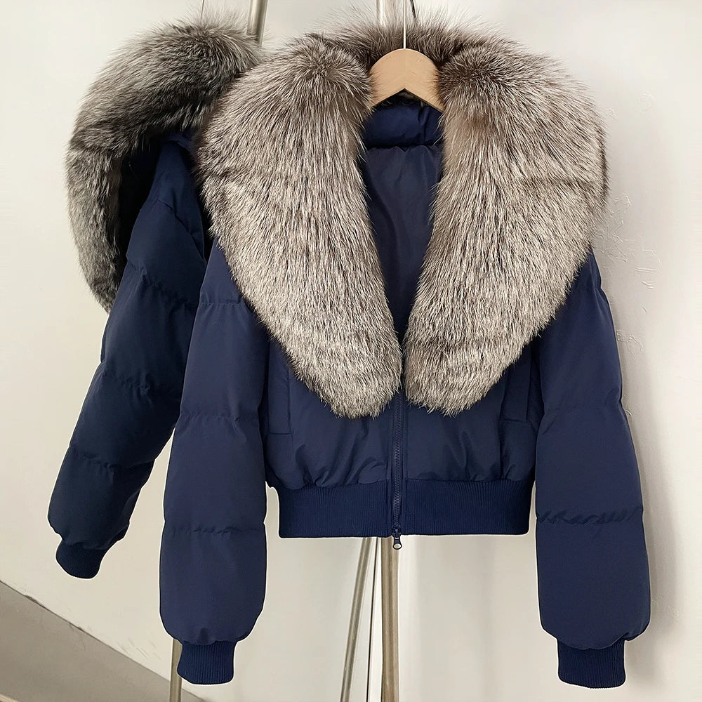 OFTBUY Knit Cuff Short Real Fox Fur Collar Duck Down Coat Female New Autumn Winter Clothes Women Genuine Fur Puffer Jacket