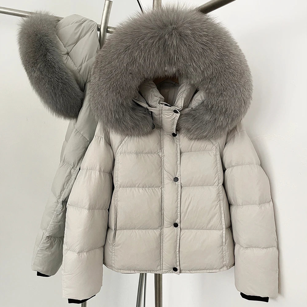 OFTBUY New Autumn Winter Top Clothing Women Tnickened Warm Fluffy Puffer Jacket Femlae Hooded Real Fox Fur Collar Down Caot
