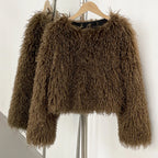 OFTBUY Cropped Faux Mongolia Sheep Fur Jacket