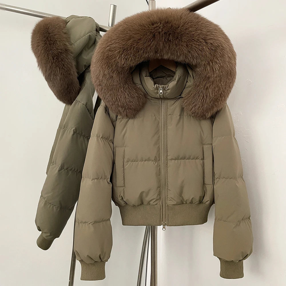 OFTBUY New Winter Short Hooded Top Down Clothes Women Fashion Natural Fox Fur Duck Down Coat Thickened Warm Puffer Jacket Female
