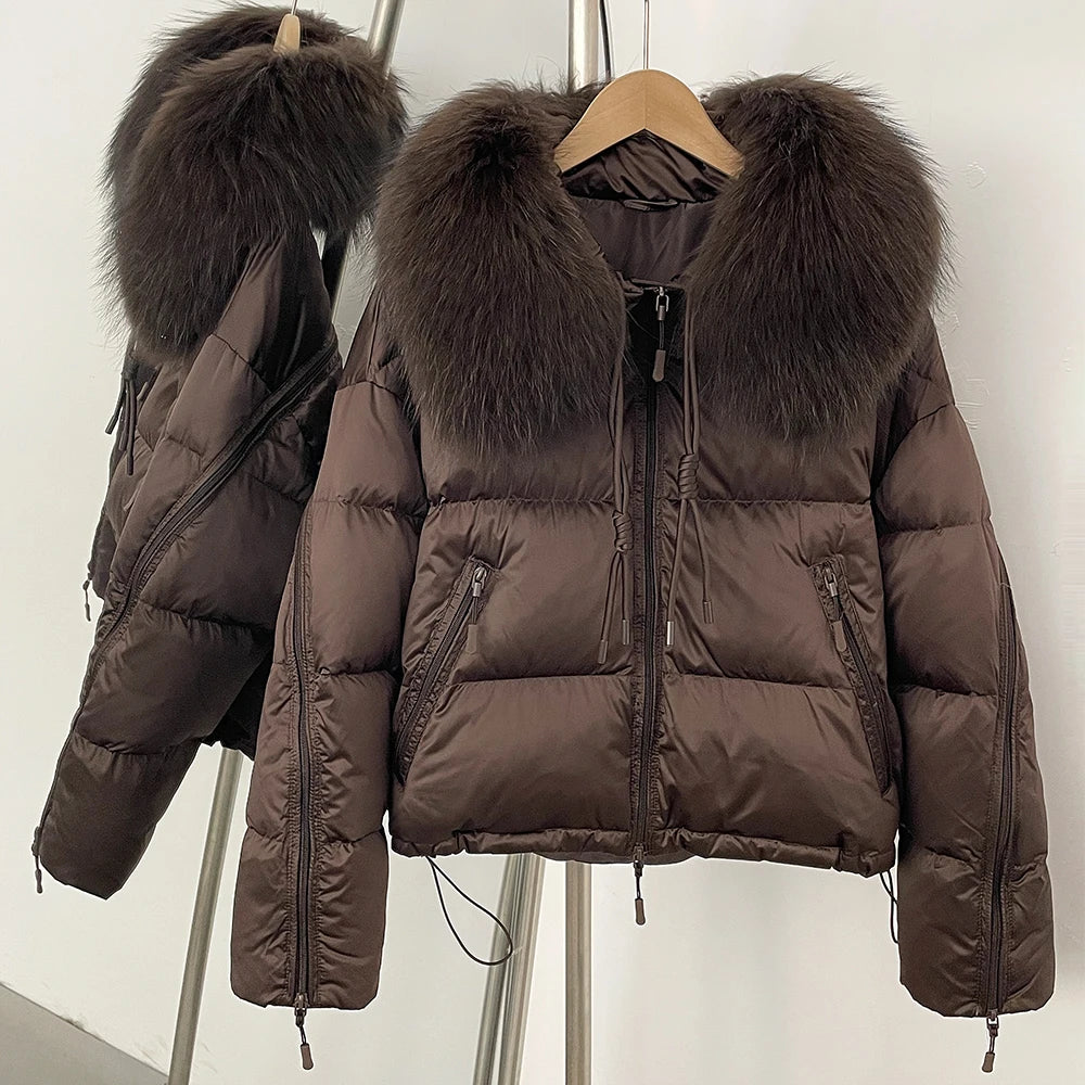 OFTBUY Designer Real Fox Fur Duck Down Jacket Female New Warm Thicken Autumn Winter Coat Women Zipper Reality Fur Puffer Clothes